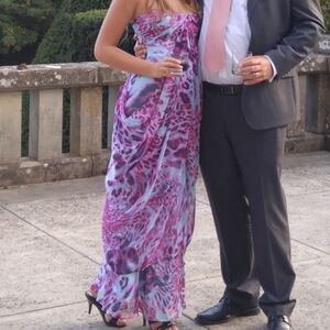 Laundry by Shelli Segal Silk Look Maxi Dress Size 2 Pink Purple Draped Formal